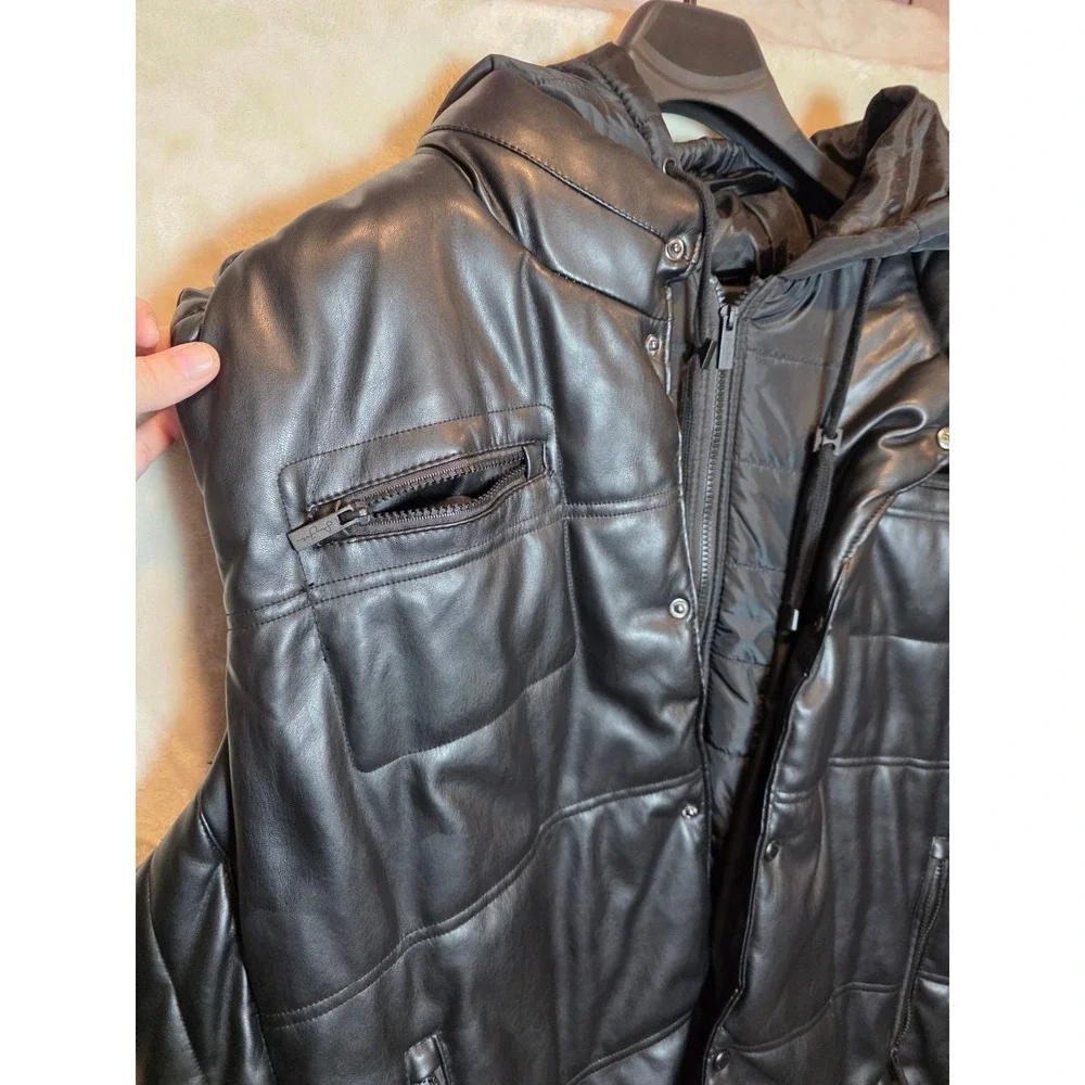 Sean John Mens Faux Leather Hooded Puffer Vest Black‎ 5X Big and Tall Outerwear